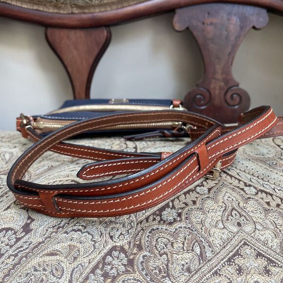 Dooney & Bourke Women's Navy Blue Pebble Leather Letter Carrier Crossbody Bag - Picture 13 of 13